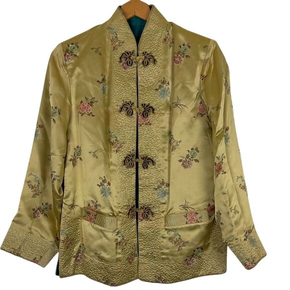 Solz Squirrel Vtg Chinese Reversible Satin Jacket Medium Frog Closure Embroidery - Picture 2 of 10